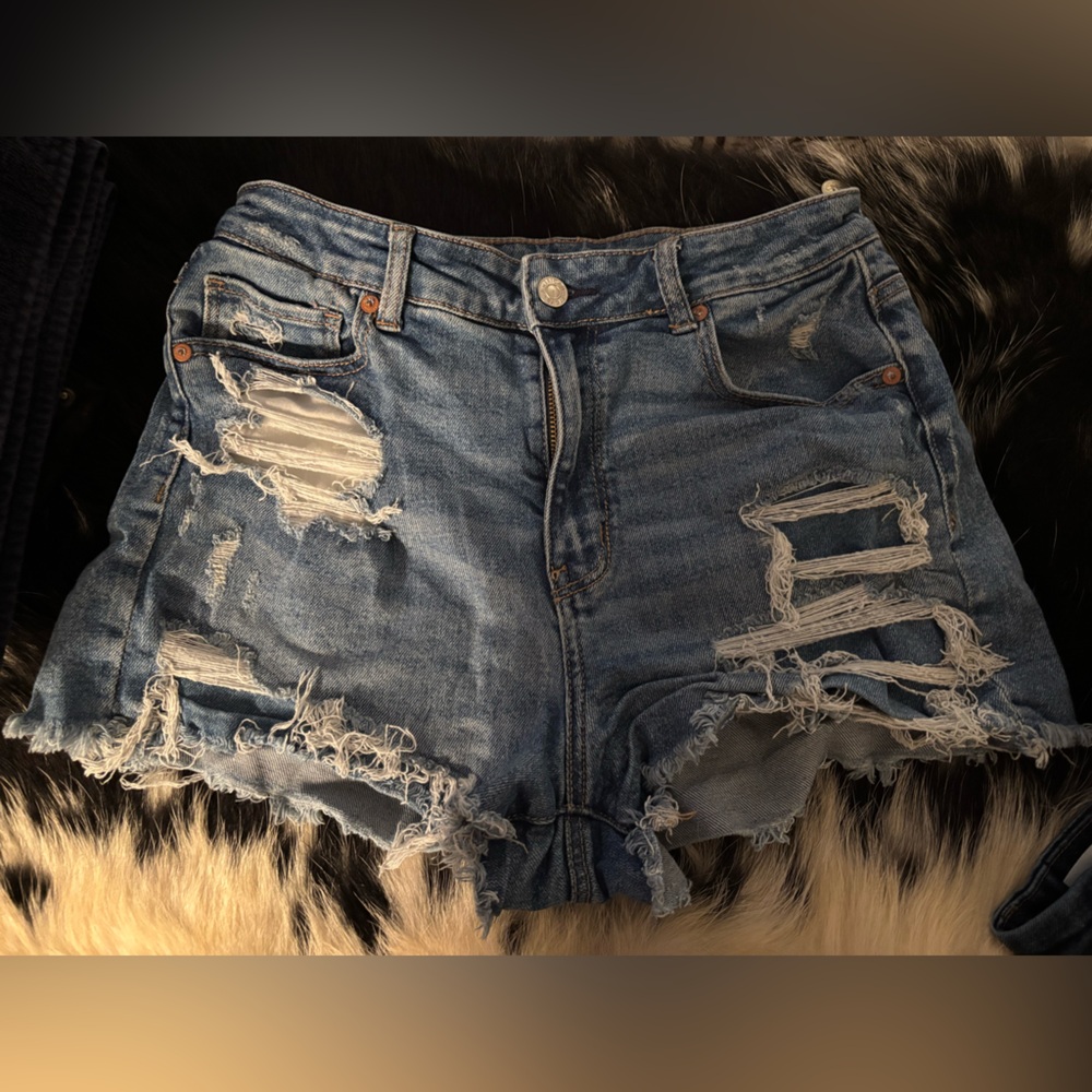American Eagle Outfitters Blue Distressed Jean Shorts